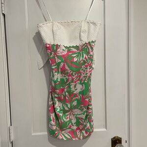 Lilly Pulitzer Size 0 strapless mini dress with tie back EUC
